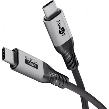 Goobay USB-C-Kabel, USB4 Version 2.0, 1 m, Schwarz, Silber (74775)