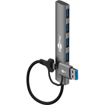 Goobay 2in1 schlank 4-Port USB-Hub, 5 Gbit/s (79149)