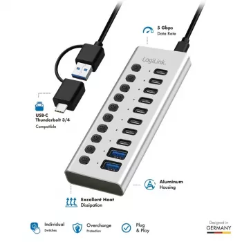 Hub USB3.2 Gen1 10 Ports USB-A/C, Ein-/Ausschalter