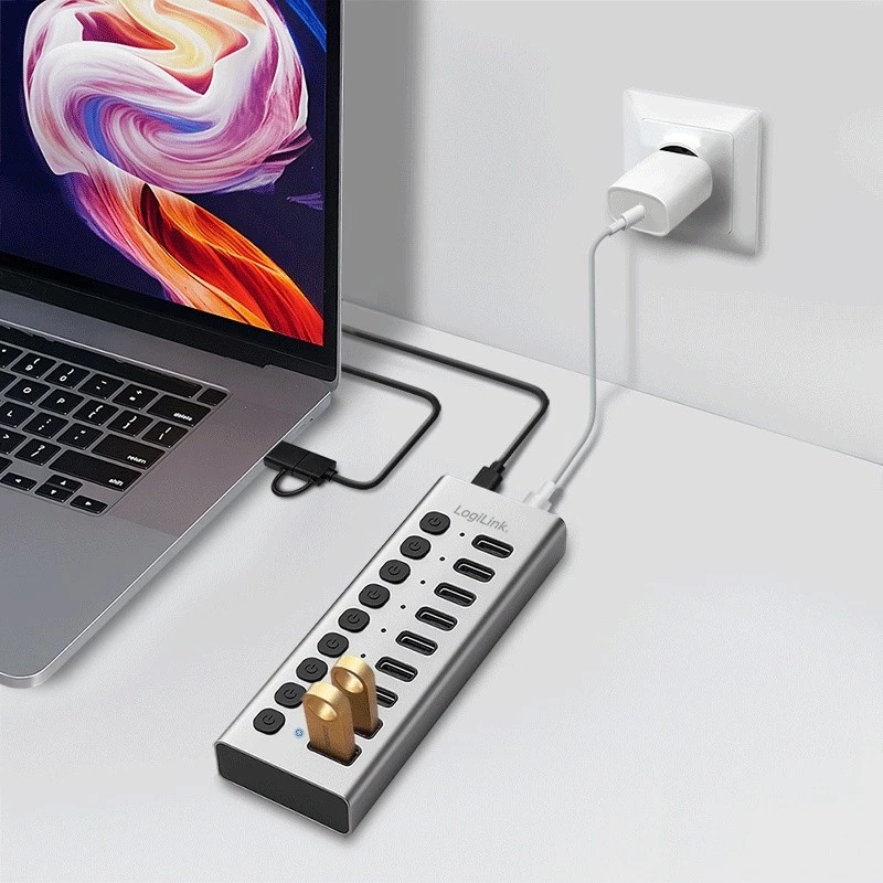 Hub USB3.2 Gen1 10 Ports USB-A/C, Ein-/Ausschalter