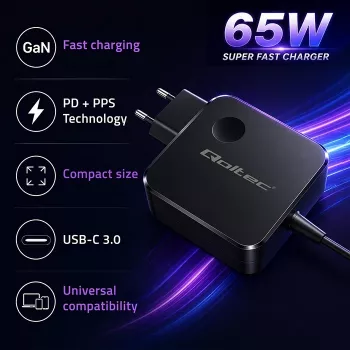 GaN 65W Ladegerät USB C PD PPS 5V 21V 3A 3.25A