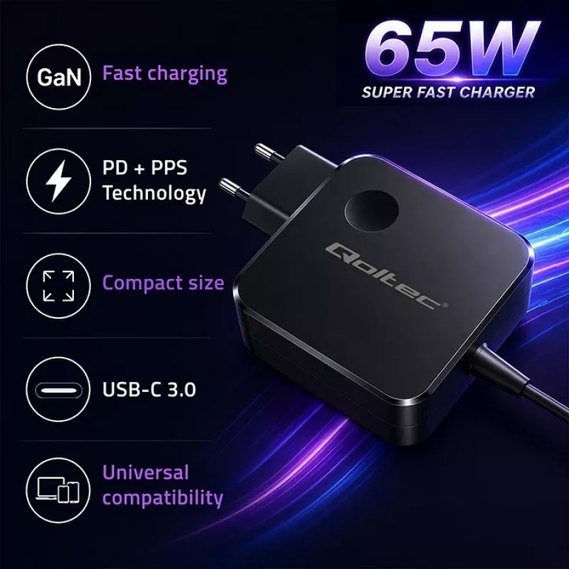 GaN 65W Ladegerät USB C PD PPS 5V 21V 3A 3.25A