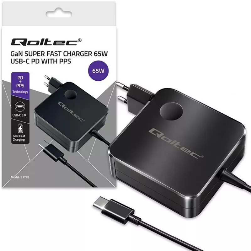 GaN 65W Ladegerät USB C PD PPS 5V 21V 3A 3.25A