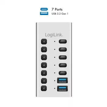 Hub USB 3.2 Gen1 7 Ports USB-A/C, Ein-/Ausschalter