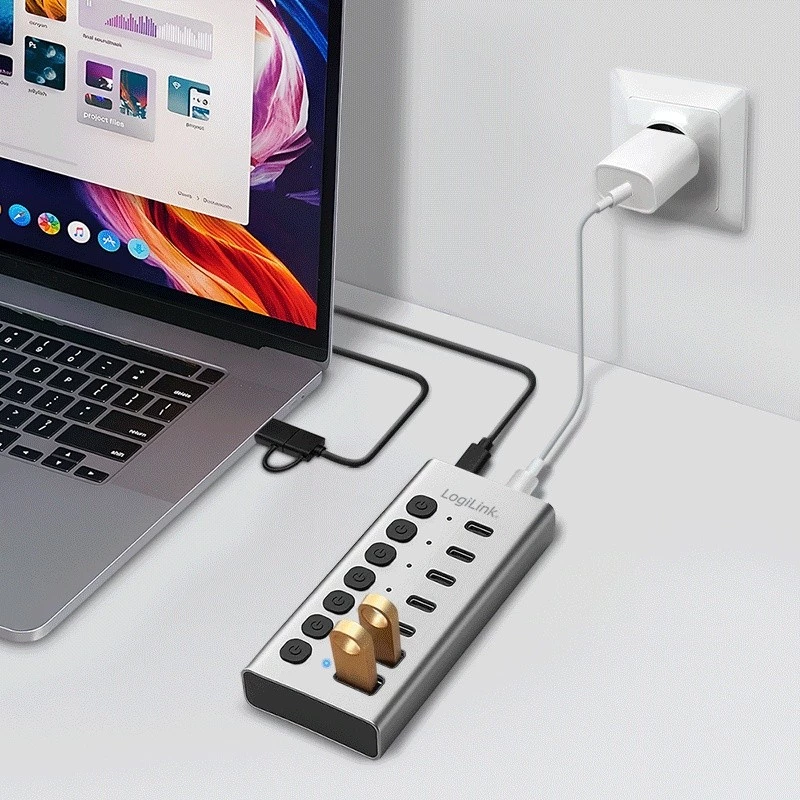 Hub USB 3.2 Gen1 7 Ports USB-A/C, Ein-/Ausschalter