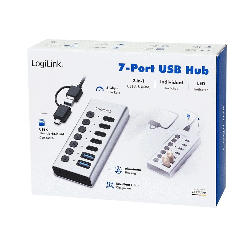 Hub USB 3.2 Gen1 7 Ports USB-A/C, Ein-/Ausschalter
