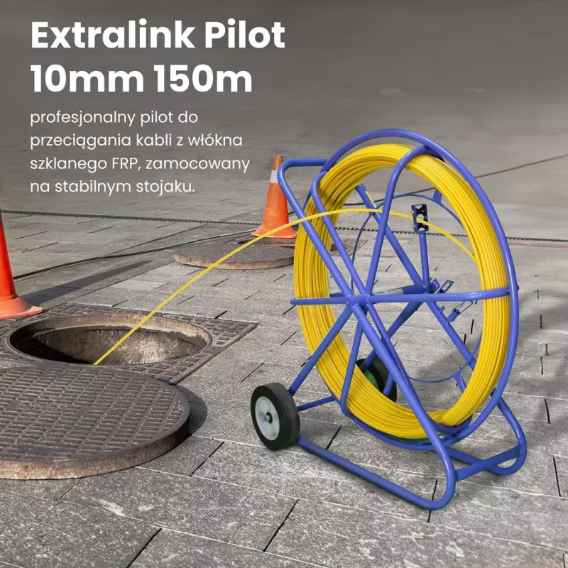 Extralink Kabelziehstrumpf Pilot 10 mm 150 m Glasfaser FRP, d. 10 mm, l. 150 m, gelb