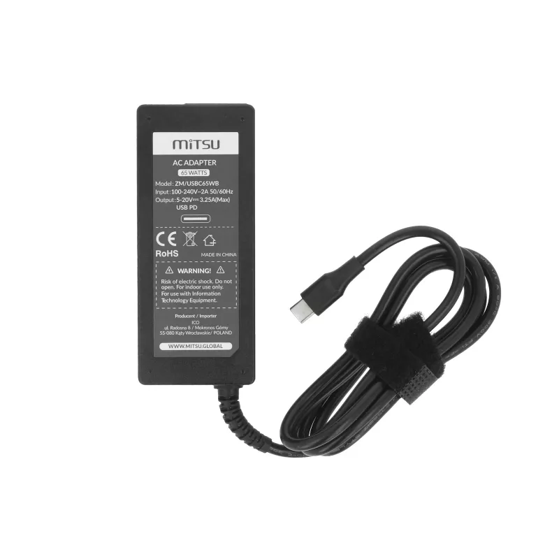 Laptop-Netzteil 65W USB-C 5V-9V-12V-15V-20V/3A, 20V/3,25A PD