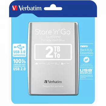 Verbatim Store 'n' Go USB 3.0 Portable Festplatte 2 TB Silber