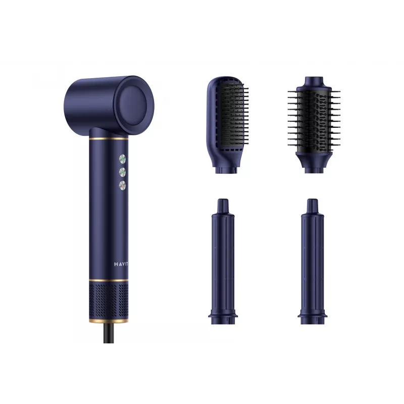 Havit HD634-EU Multistyler Heißluftbürste, 1300 W, 4 Aufsätze, blau