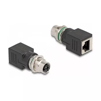 Delock M12 Adapter X-coded 8 Pin Buchse auf RJ45 Buchse gerade