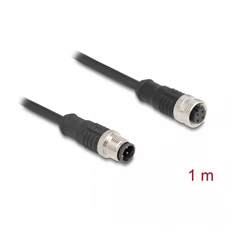 Delock M12 Kabel D-kodiert 4 Pin Stecker auf Buchse PVC 1 m
