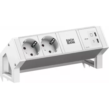 BACHMANN DESK2 ALU WHITE 2xCEE7/3, 1xUSB C/C 45W L=0,2m RAL9010 (BM0022042)