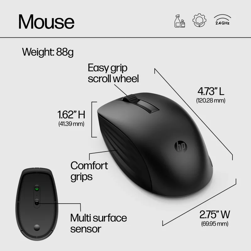 HP 650 Wireless Tastatur and Maus Combo, Full-size (100%), Wireless, RF Wireless, Membrane, Schwarz, Maus enthalten