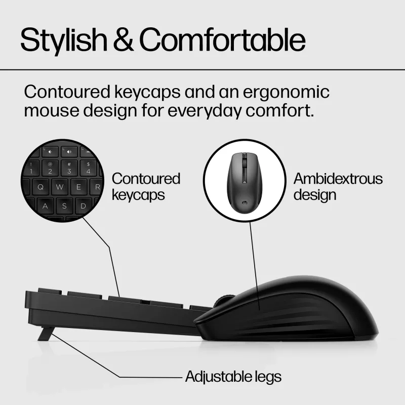 HP 650 Wireless Tastatur and Maus Combo, Full-size (100%), Wireless, RF Wireless, Membrane, Schwarz, Maus enthalten