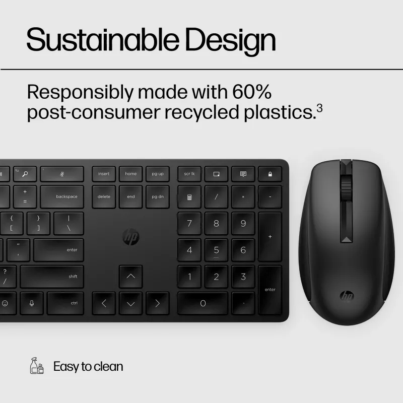 HP 650 Wireless Tastatur-Maus-Set, Full-Size (100%), kabellos, RF Wireless, Membran, Schwarz, Maus inklusive