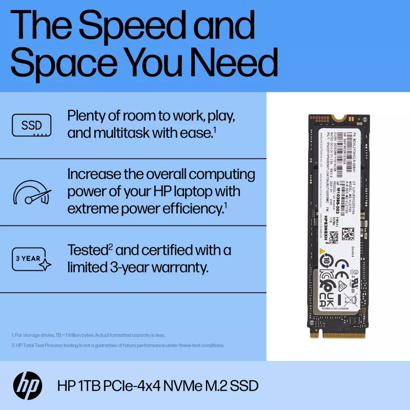 HP 1TB PCIe-4x4 NVMe Solid State Drive, 1 TB, M.2