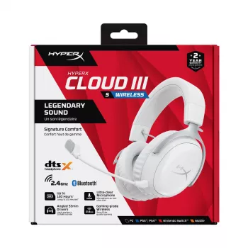 HyperX Cloud III S - Kabelloses Gaming-Headset (Weiß), Kabellos, 20 - 20000 Hz, Gaming, 340 g, Headset, Weiß
