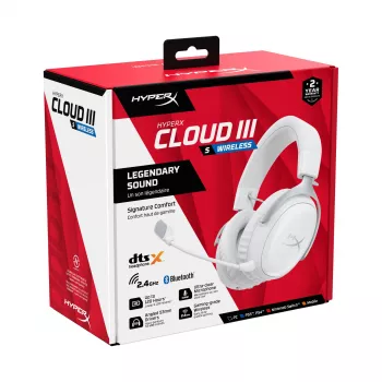 HyperX Cloud III S - Kabelloses Gaming-Headset (Weiß), Kabellos, 20 - 20000 Hz, Gaming, 340 g, Headset, Weiß