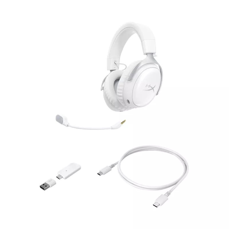 HyperX Cloud III S - Kabelloses Gaming-Headset (Weiß), Kabellos, 20 - 20000 Hz, Gaming, 340 g, Headset, Weiß