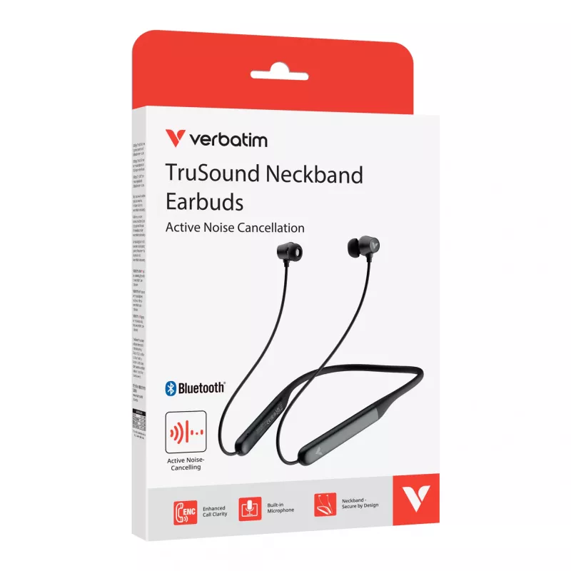 Verbatim TruSound ANC Neckband-Kopfhörer Schwarz, Kabellos, 20 - 20000 Hz, Musik/Alltag, 46,5 g, Headset, Schwarz