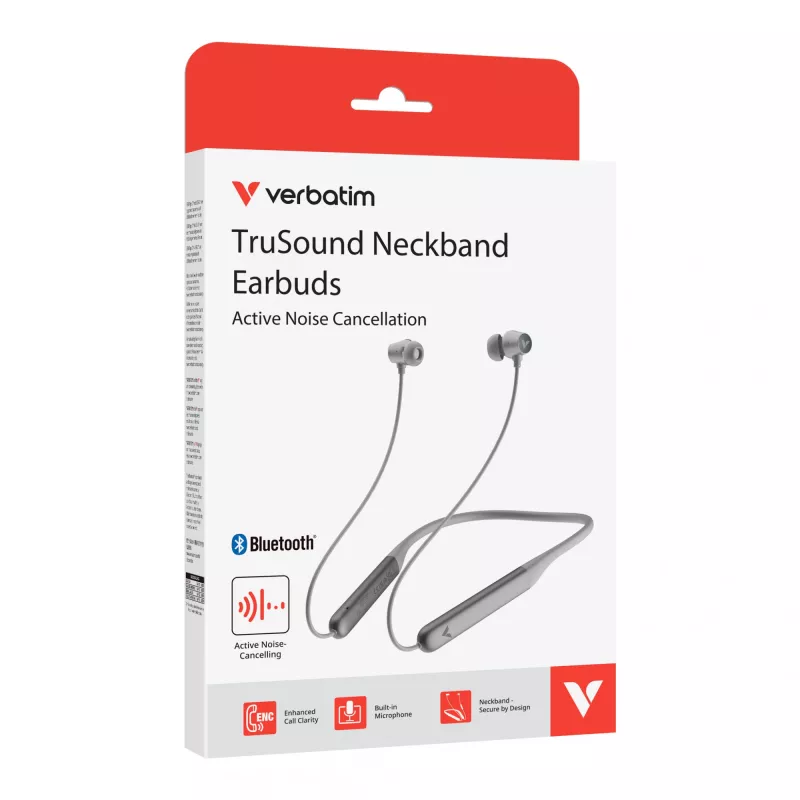 Verbatim TruSound ANC Neckband Earbuds Grau, Kabellos, 20 - 20000 Hz, Musik/Alltag, 46.5 g, Headset, Grau