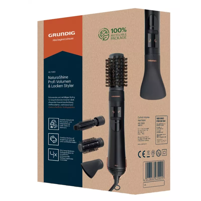 Grundig HS 7080 Hot air brush Warm Schwarz, Roségold 1000 W 1,8 m