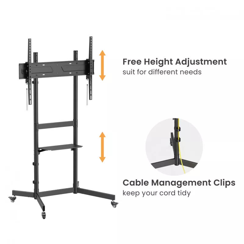 Equip Economy TV-Trolley 55 Zoll - 100 Zoll, 2,54 m (100 Zoll), 100 x 100 mm, 800 x 600 mm, -10 - 5°, Kunststoff, Edelstahl, Schwarz