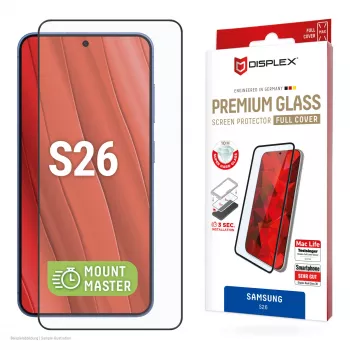Displex Premium Displayschutzglas (Full Abdeckung, 10H) für Samsung S26, Full Abdeckung