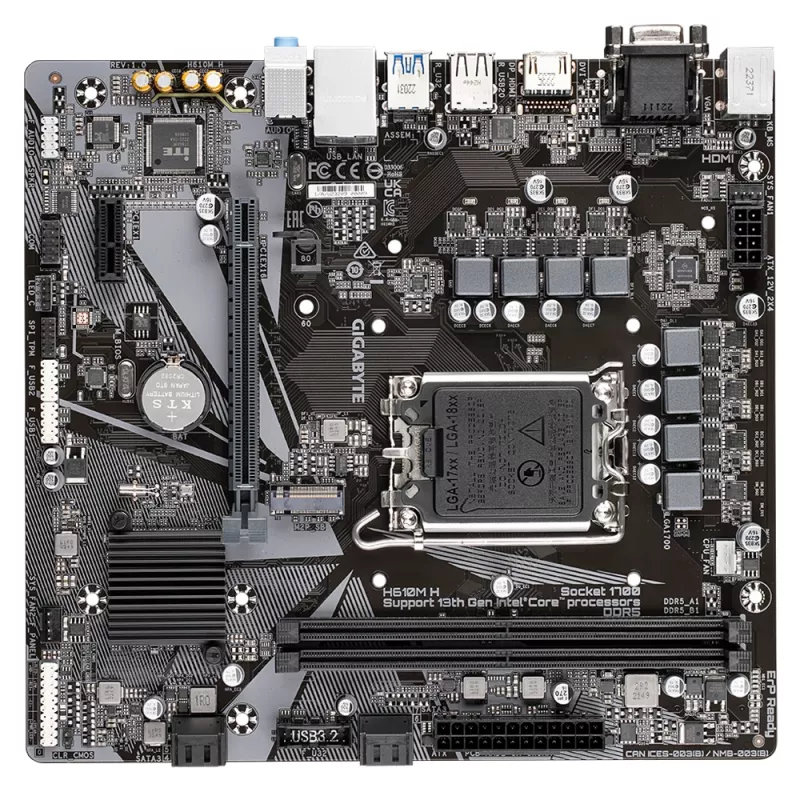 GIGABYTE H610M H Mainboard - Unterstützt Intel Core 14th CPUs, 6+1+1 Hybrides digitales VRM, bis zu 5600 MHz DDR4 (OC), 1x PCIe 3.0 M.2, GbE LAN, USB 3.2 Gen 1