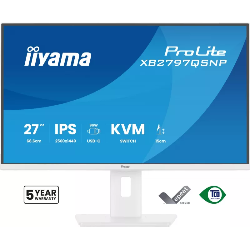 iiyama ProLite XB2797QSNP-W1 27 Zoll IPS-LCD-Computermonitor 68,6 cm (27 Zoll) 2560 x 1440 Pixel Quad HD Weiß