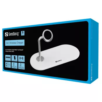 Sandberg 3in1 Wireless Charger, Indoor, USB, Kabelloses Laden, 0,8 m, Silber, Weiß
