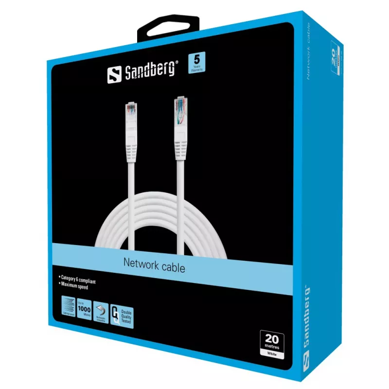 Sandberg Netzwerkkabel UTP Cat6 20 m, 20 m, Cat6, U/UTP (UTP), RJ-45, RJ-45, Weiß