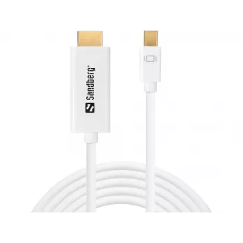 Sandberg MiniDP 1.2 > HDMI 4K 2m, 2 m, Mini DisplayPort, HDMI, Stecker, Stecker, Weiß