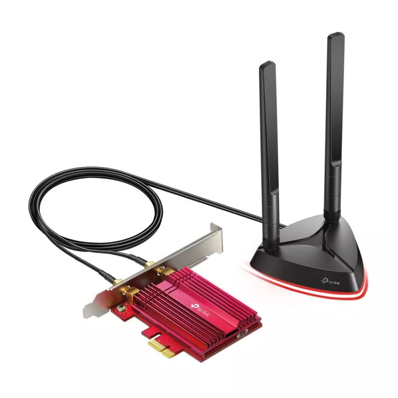 TP-Link AX3000 Wi-Fi 6 Bluetooth 5.0 PCIe Adapter, Intern, Kabellos, PCI Express, WLAN / Bluetooth, 2402 Mbit/s, Schwarz, Rot