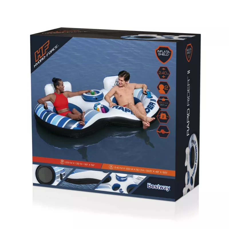 Bestway Hydro-Force Rapid Rider II Doppel-Flussreifen, Mehrfarbig, Schwimmreifen, Muster, Junge/Mädchen, 180 kg, 2 Personen
