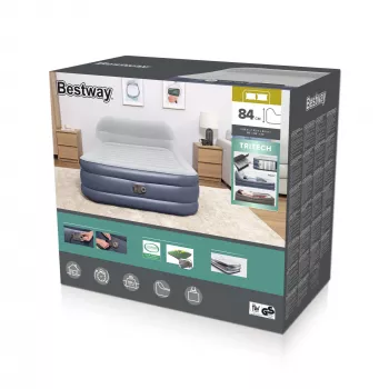 Bestway Tritech SleekFlow Kopfstück-Luftmatratze Queen mit integrierter AC-Pumpe und antimikrobieller Beschichtung 2,26 m x 1,52 m x 84 cm