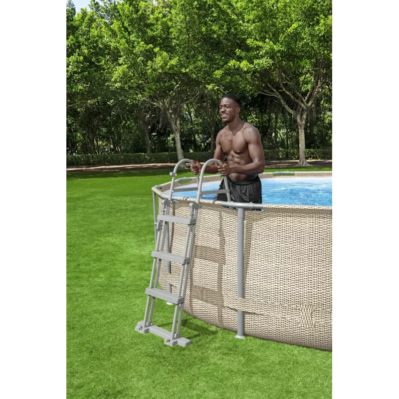 Bestway Flip & Lock Aufstellpool-Leiter 1,07 m, Leiter, Grau, Metall, 150 kg, 3 Stufen, 107 cm