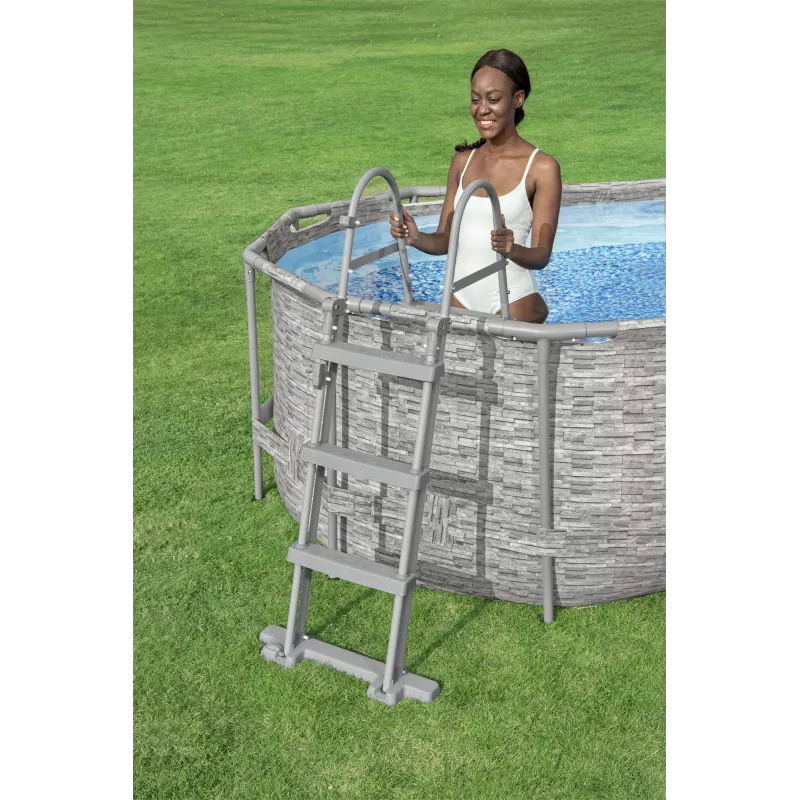 Bestway Flip & Lock Aufstellpool-Leiter 1,07 m, Leiter, Grau, Metall, 150 kg, 3 Stufen, 107 cm