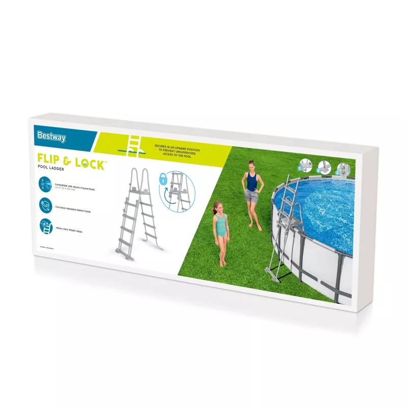 Bestway Flip & Lock Aufstellpoolleiter 1,32 m, Leiter, Grau, Metall, Kunststoff, 150 kg, 4 Stufen, EN16582