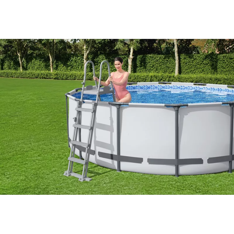 Bestway Flip & Lock Aufstellpoolleiter 1,32 m, Leiter, Grau, Metall, Kunststoff, 150 kg, 4 Stufen, EN16582