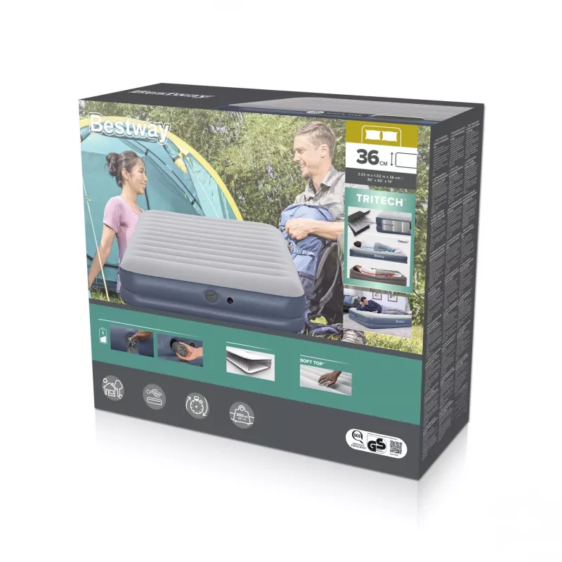 Bestway Tritech Luftmatratze Queen mit wiederaufladbarer Pumpe 2,03 m x 1,52 m x 36 cm
