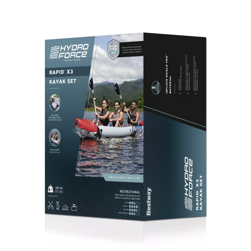 Bestway Hydro Force Rapid X3 aufblasbares Kajak-Set für 3 Personen 3,81 m
