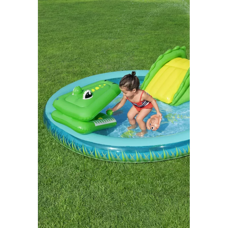 Bestway Crocodile Cove Kinder aufblasbares Wasserspielcenter und Pool 2,24 m x 1,81 m x 72 cm