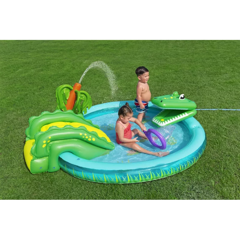 Bestway Crocodile Cove Kinder aufblasbares Wasserspielcenter und Pool 2,24 m x 1,81 m x 72 cm