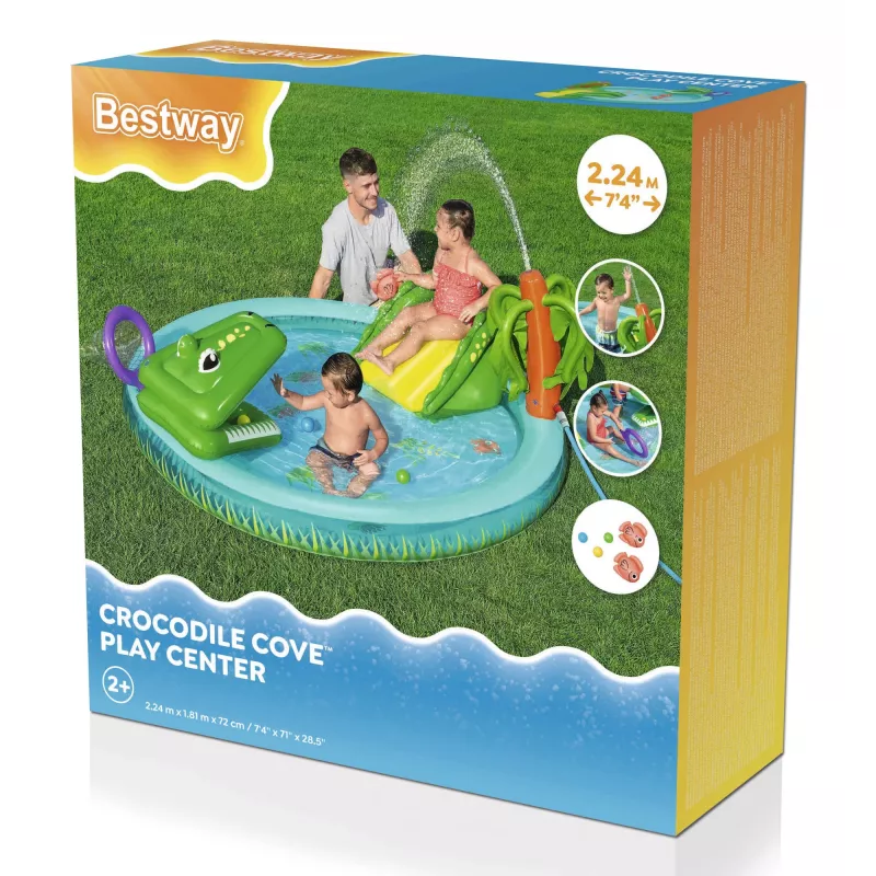Bestway Crocodile Cove Kinder aufblasbares Wasserspielcenter und Pool 2,24 m x 1,81 m x 72 cm