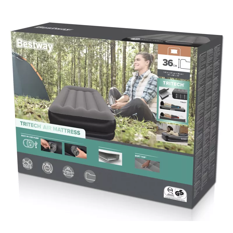 Bestway Tritech Twin Luftmatratze mit integrierter USB-Pumpe 1,91 m x 97 cm x 36 cm