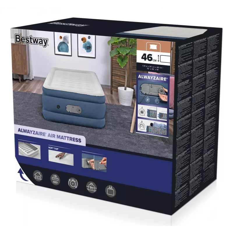 Bestway AlwayzAire Twin Luftbett mit integrierter Doppelpumpe 1,91 m x 97 cm x 46 cm
