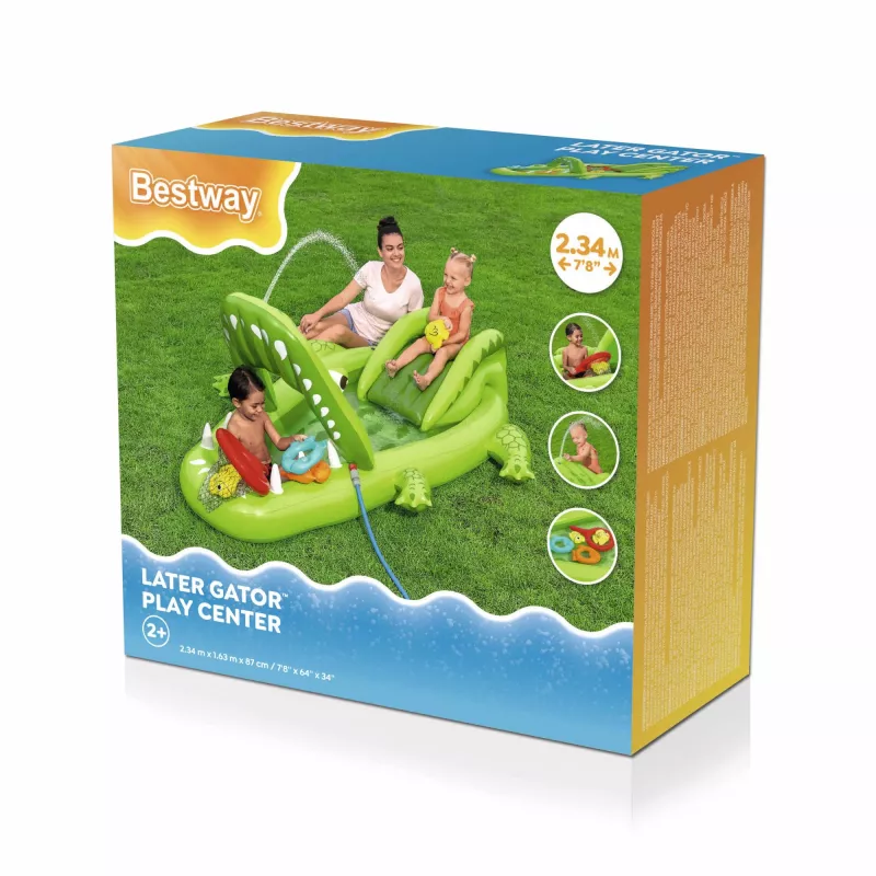 Bestway Later Gator Aufblasbarer Wasser-Spielplatz und Pool für Kinder 2,34 m x 1,63 m x 87 cm