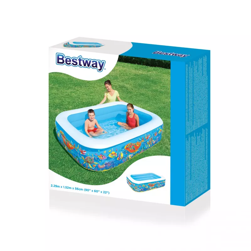 Bestway Aufblasbarer Familienplanschpool 2,29 m x 1,52 m x 56 cm, Aufblasbarer Pool, 702 L, Rechteckig, 6 Jahre, Vinyl, Mehrfarbig